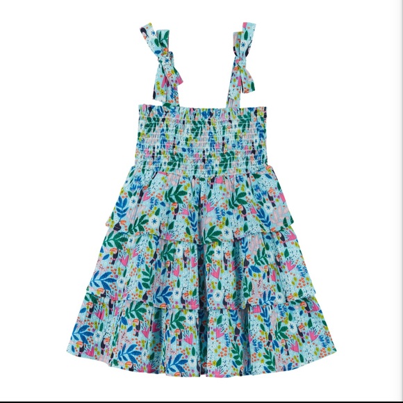 Smocked Floral Print Sundress | Multi/Aqua - Picture 2 of 6